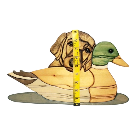Lab And Duck Wood Intarsia Wall Hanging  Handcrafted Scroll Saw Art. - Picture 7 of 11